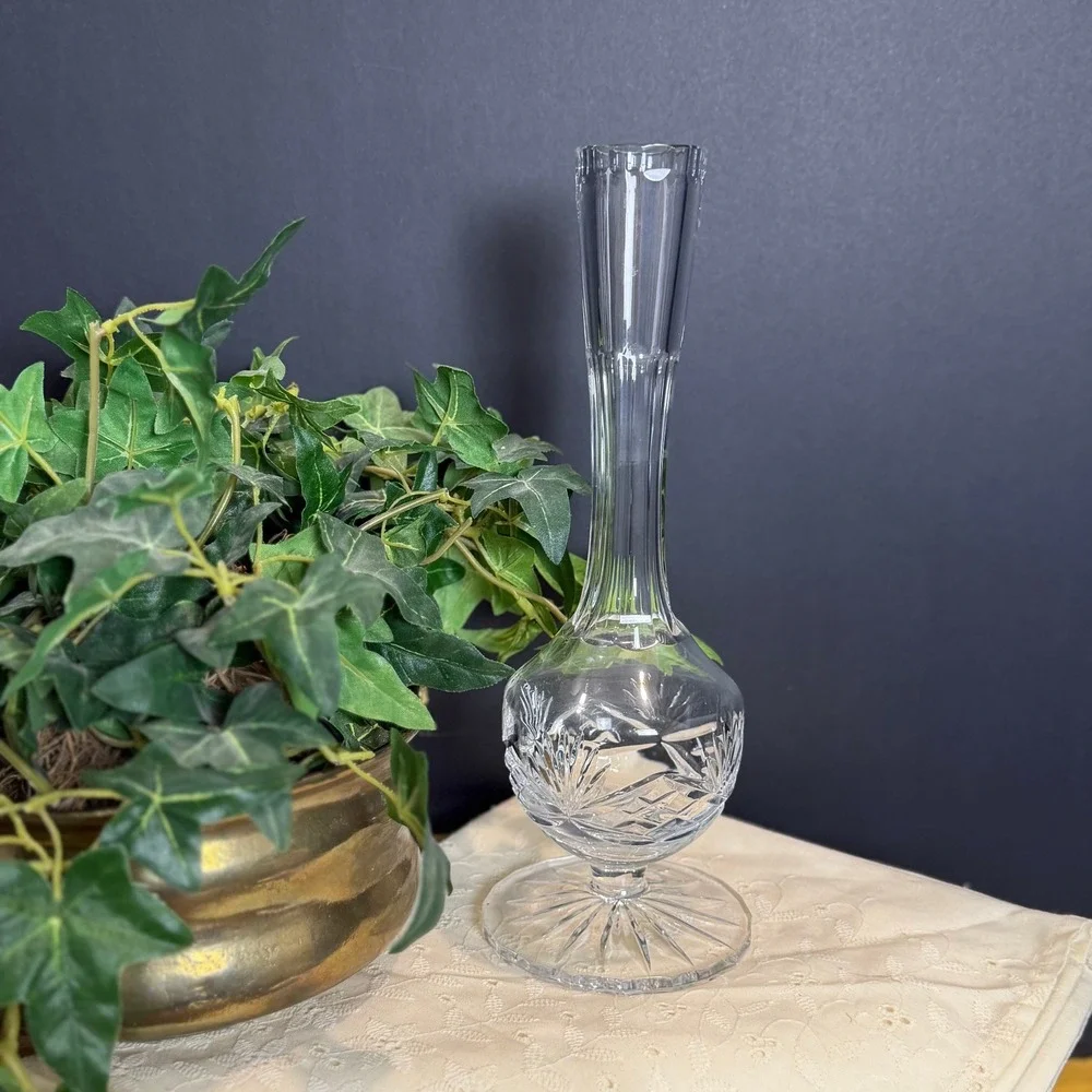 Rogaska Crystal Bud Vase‎ Footed Hand Cut Lead Glass Signed Vintage 9